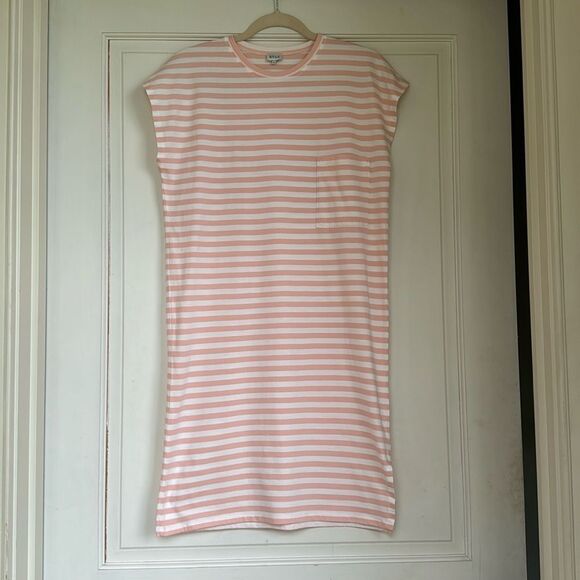 Like New Worn Once Pink And White Striped Cotton Dress With Front Pocket By KULE - Picture 1 of 6